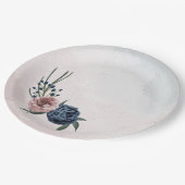 ピンクの埃っぽい青いネイビー・ブルーのフローラ・グリーン結婚リー ペーパープレート (アングル)