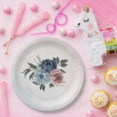 ピンクの埃っぽい青いネイビー・ブルーのフローラ・グリーン結婚リー ペーパープレート (パーティー)