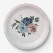 ピンクの埃っぽい青いネイビー・ブルーのフローラ・グリーン結婚リー ペーパープレート (正面)