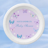 ピンクの埃っぽい青い紫の蝶の赤ちゃんシャワー ペーパープレート