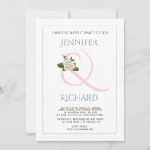 ピンクの埃っぽい青のアンパサンドとバラ結婚の仮想 招待状 (正面)