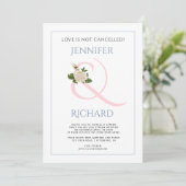 ピンクの埃っぽい青のアンパサンドとバラ結婚の仮想 招待状 (スタンド正面)