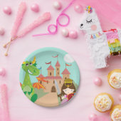 ピンクの城および微笑のドラゴンのプリンセス ペーパープレート (パーティー)