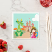 ピンクの城と笑顔の竜のプリンセス スタンダードカクテルナプキン (インサイチュ)