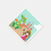 ピンクの城と笑顔の竜のプリンセス スタンダードカクテルナプキン (角)