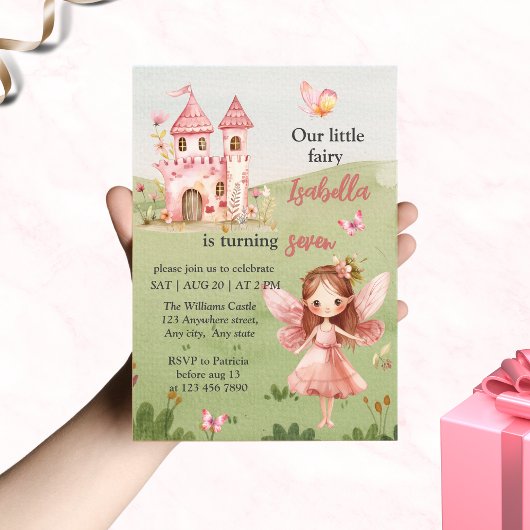 ピンクの城の妖精の蝶の招待状 すべての年齢 招待状