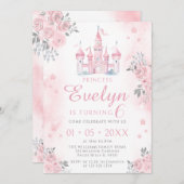 ピンクの城プリンセスバースデーガールの招待 招待状 (正面/裏面)
