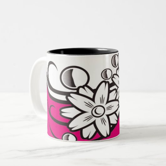 ピンクの基礎マグの花の芸術 ツートーンマグカップ (正面左)