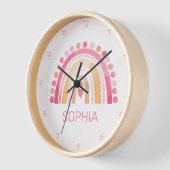 ピンクの壁時計の可愛いボホの水彩虹 壁時計 (傾斜)