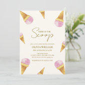 ピンクの夏ここにスクープのアイスクリーム赤ちゃんシャワー 招待状 (スタンド正面)