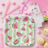 ピンクの夏のスイカかわいい水色のフルーツガール ペーパープレート (パーティー)