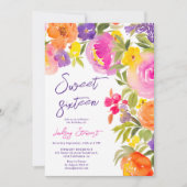 ピンクの夏のフローラの水の色の写真Sweet 16 招待状 (正面)