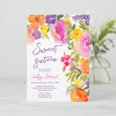ピンクの夏のフローラの水の色の写真Sweet 16 招待状 (スタンド正面)