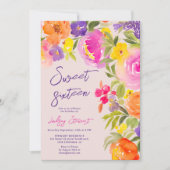 ピンクの夏のフローラの水の色の写真Sweet 16 招待状 (正面)
