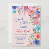 ピンクの夏のフローラの水の色の写真Sweet 16 招待状 (正面)