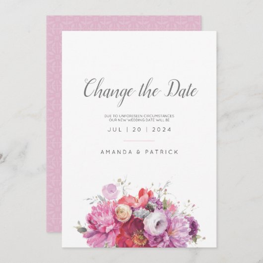 ピンクの夏のフローラの結婚水の色救のThe Dat セーブザデート (正面/裏面)