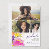 ピンクの夏のフローラ水彩写真の卒業 招待状 (裏面)