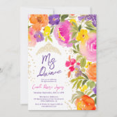 ピンクの夏のフローラ水彩写真キンセアニェラ 招待状 (正面)