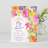 ピンクの夏のフローラ水彩写真キンセアニェラ 招待状 (スタンド正面)