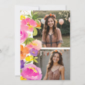 ピンクの夏のフローラ水彩写真キンセアニェラ 招待状 (裏面)