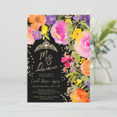 ピンクの夏のフローラ水彩写真キンセアニェラ 招待状 (スタンド正面)