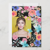 ピンクの夏のフローラ水彩写真キンセアニェラ 招待状 (裏面)