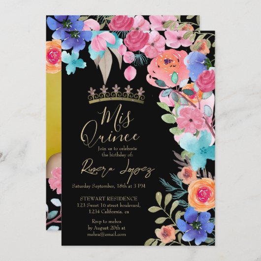 ピンクの夏のフローラ水彩写真キンセアニェラ 招待状 (正面/裏面)