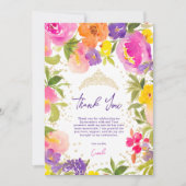 ピンクの夏のフローラ水色金ゴールドキンセアニェラ サンキューカード (正面)