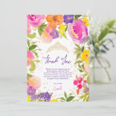 ピンクの夏のフローラ水色金ゴールドキンセアニェラ サンキューカード (スタンド正面)