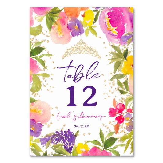 ピンクの夏のフローラ水色金ゴールドキンセアニェラ テーブルナンバー (裏面)