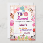 ピンクの夏の可愛い女の子の2歳の誕生日 招待状 (正面)