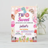 ピンクの夏の可愛い女の子の2歳の誕生日 招待状 (スタンド正面)