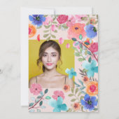 ピンクの夏の花の水彩写真 スイート16 招待状 (裏面)