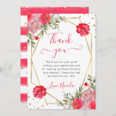 ピンクの夏の花フレーム甘い16 サンキューカード (正面/裏面)