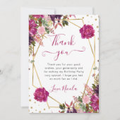 ピンクの夏の花フレーム誕生日 サンキューカード (正面)