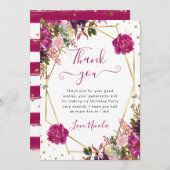 ピンクの夏の花フレーム誕生日 サンキューカード (正面/裏面)
