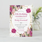 ピンクの夏の花フレーム50誕生日 招待状 (スタンド正面)