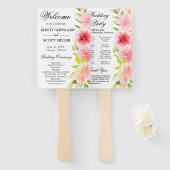 ピンクの夏の花結婚式 プログラム ハンドファン (正面&裏面)