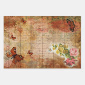 ピンクの夏の蝶と花Ephemera ラッピングペーパーシート (正面)