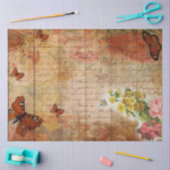 ピンクの夏の蝶と花Ephemera 薄葉紙 (クラフト)