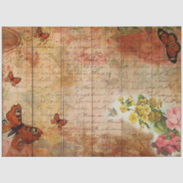 ピンクの夏の蝶と花Ephemera 薄葉紙