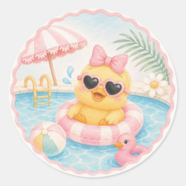 ピンクの夏の誕生日に | ダック プール パーティー ステッカー