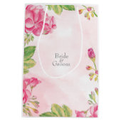 ピンクの夏結婚の花 ミディアムペーパーバッグ (裏面)