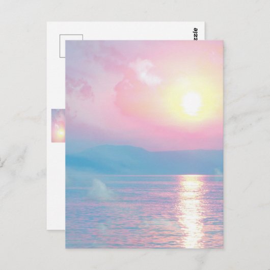 ピンクの夕日の幻想的な風景 ポストカード (正面/裏面)