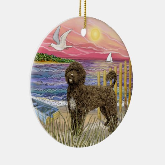 ピンクの夕日 – ポルトガル語のブラウンウォーター・ドッグ セラミックオーナメント (右)