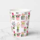 ピンクの多肉柄の水彩色サボテンBuohemian 紙コップ (裏面)