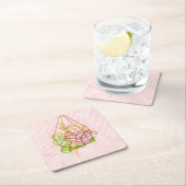 ピンクの多肉植物テラリウム スクエアペーパーコースター (インサイチュ)