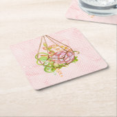 ピンクの多肉植物テラリウム スクエアペーパーコースター (アングル)