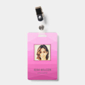 ピンクの多角形のフォトビジネスID バッジ (正面 （クリップ付）)