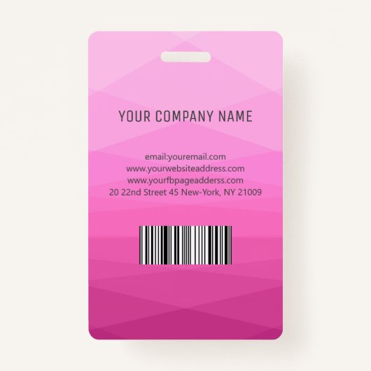 ピンクの多角形のフォトビジネスID バッジ (裏面)